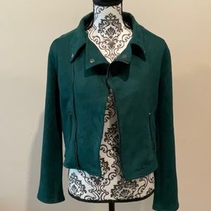 Green faux suede moto jacket